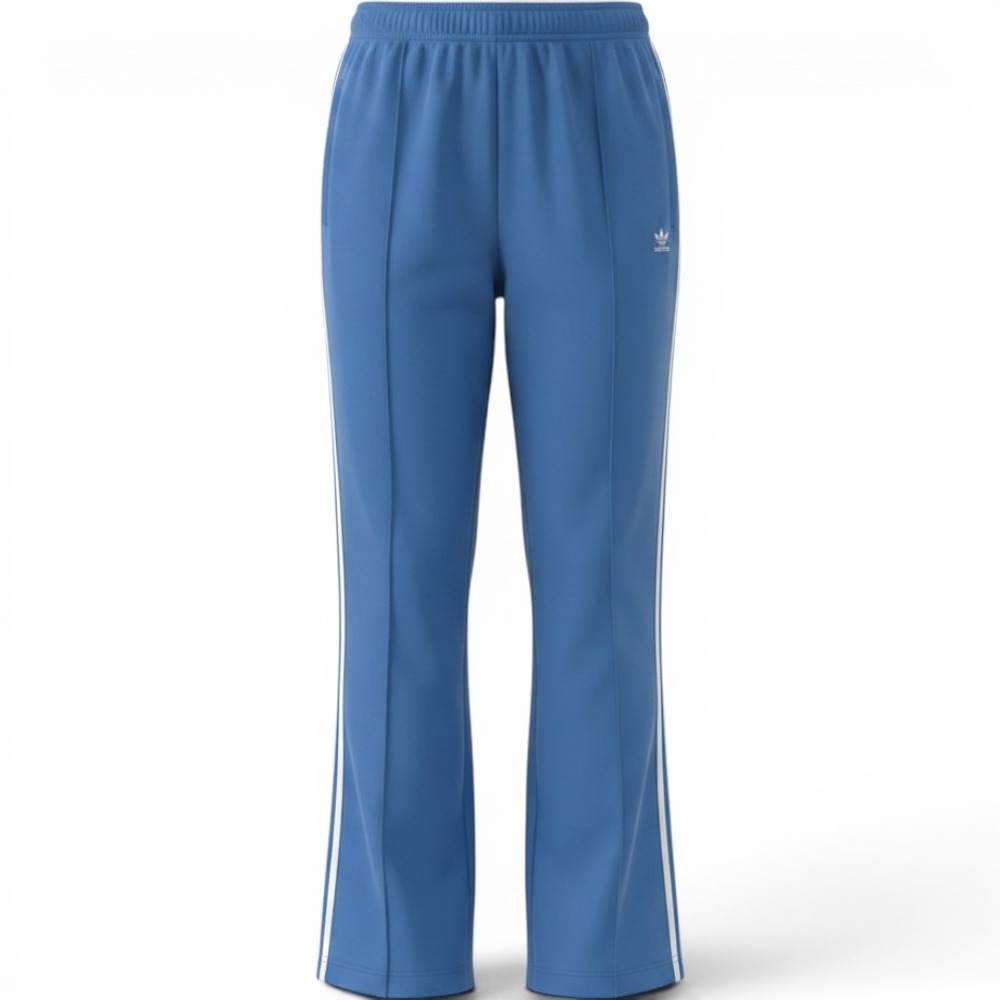 Adidas Originals Track Pants Womens L Blue Wide Leg 3-Stripe AY6560